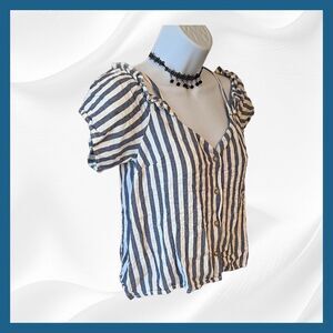 Urban Outfitters 'Cooperative' Striped Ruffle Cold Shoulder Cropped Top - Sm